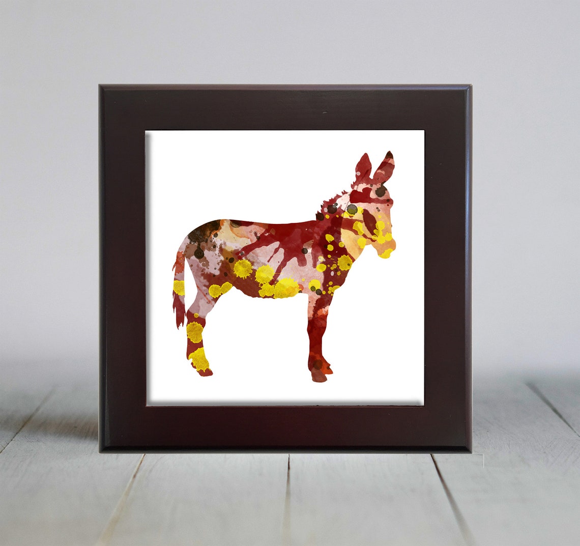 Rustic Red and Yellow Watercolor Donkey Farm Animal Wall Art - Image 2