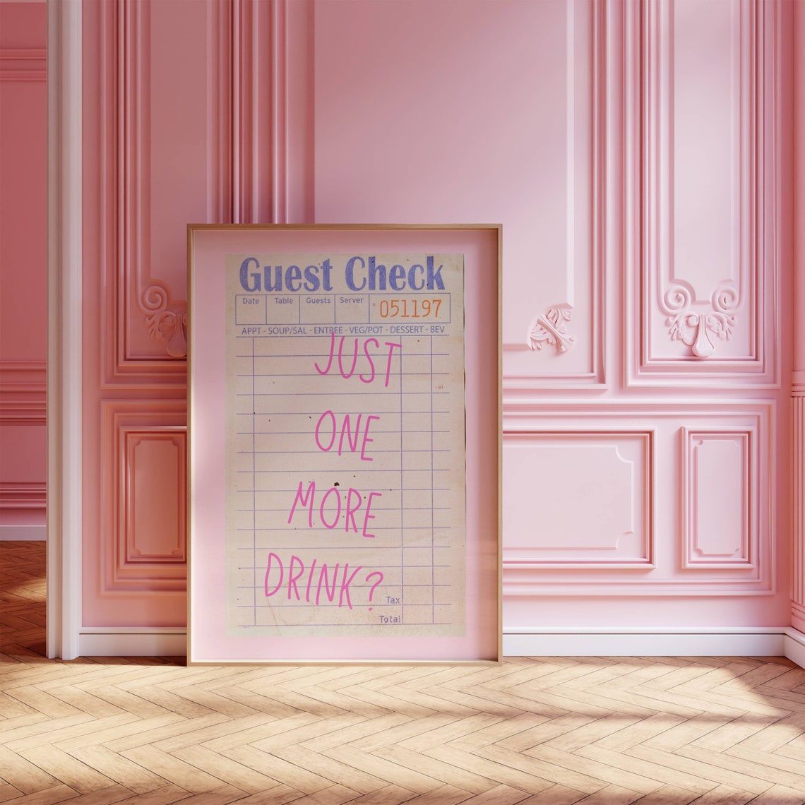 Guest Check Just One More Drink Funny Retro Bar Dorm Wall Art