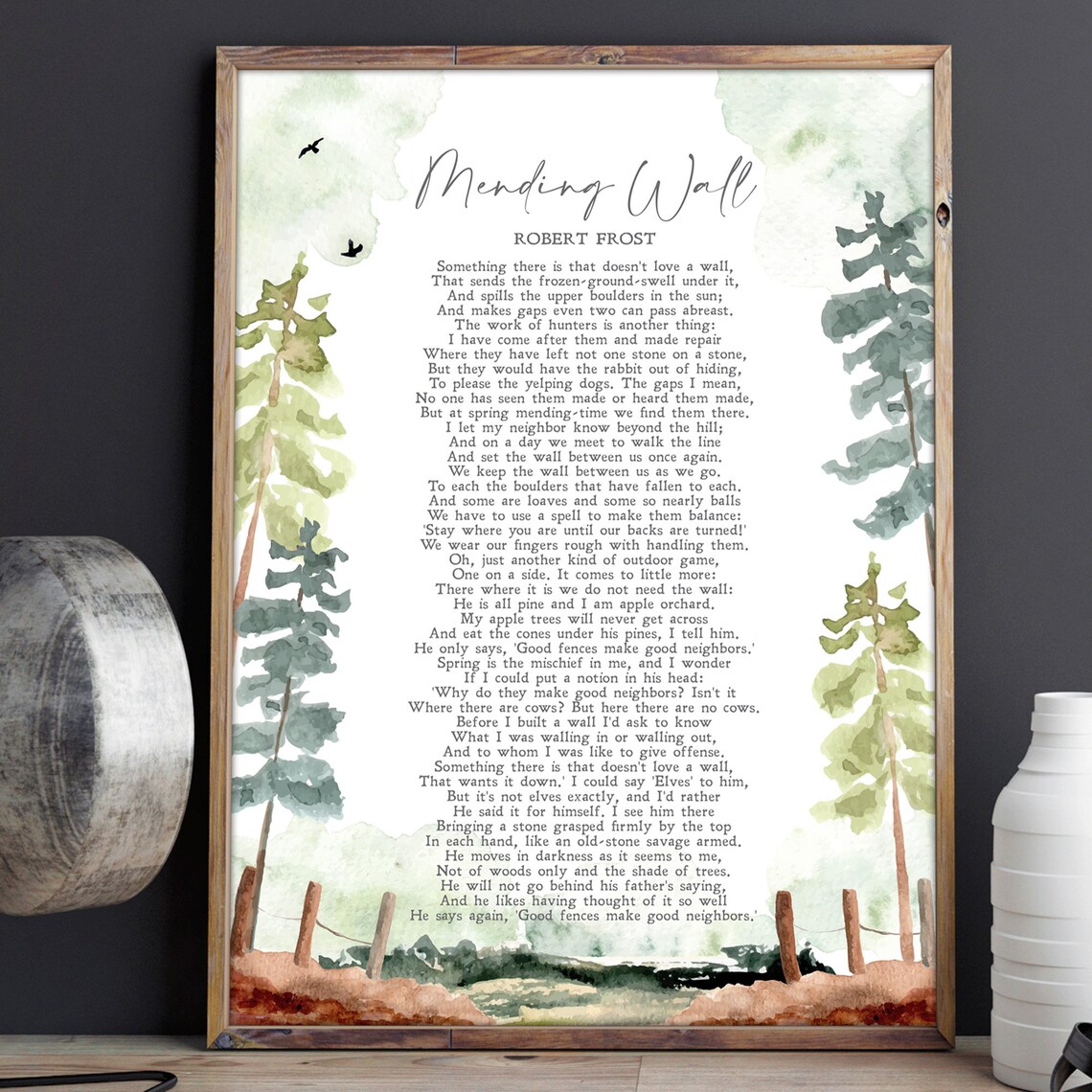 Mending Wall by Robert Frost, Minimalist Quote Print