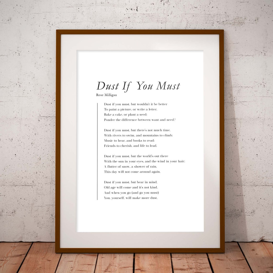 Dust If You Must Rose Milligan Poem Minimalist Typography Print - Image 2