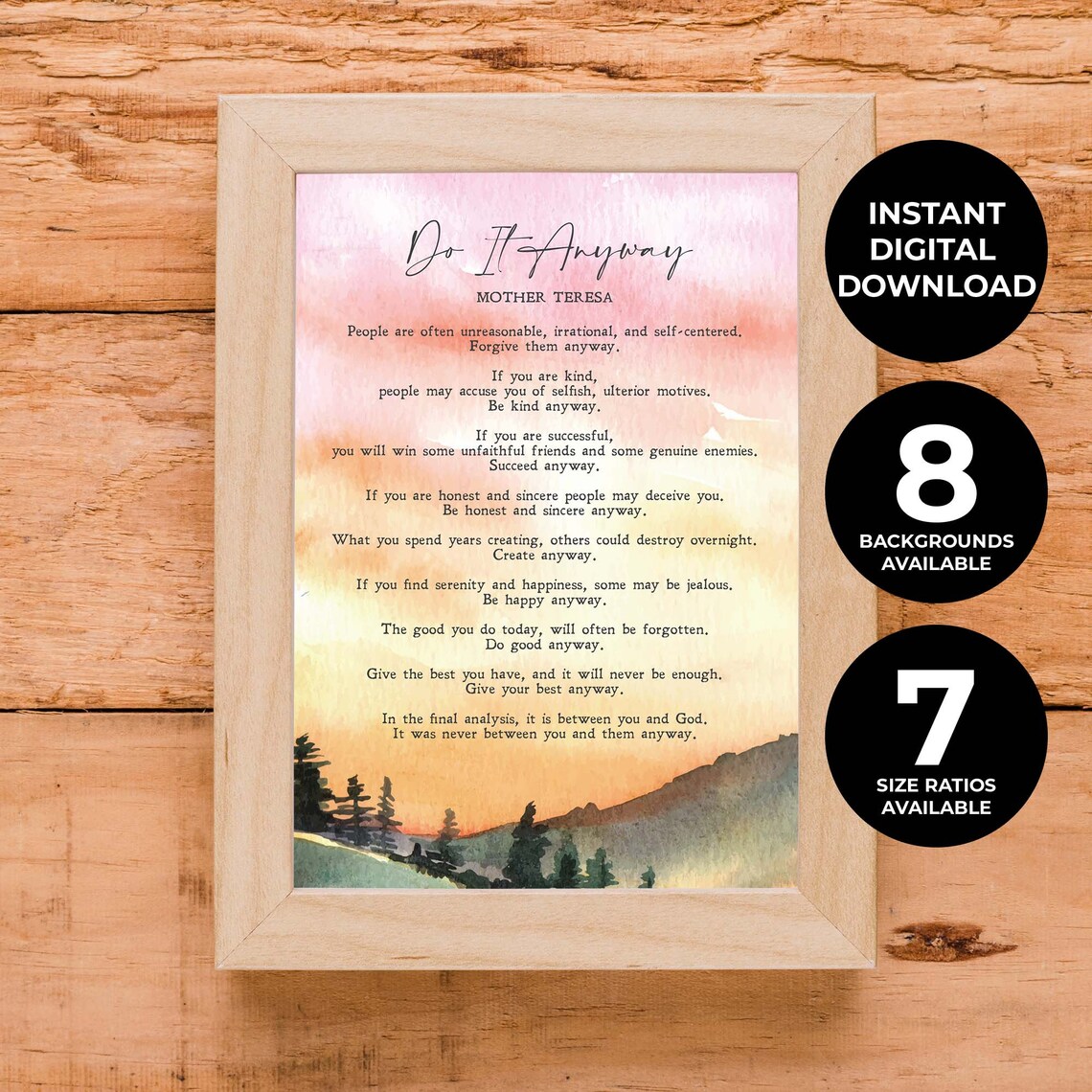 Mother Teresa Do It Anyway Minimalist Quote Art Print