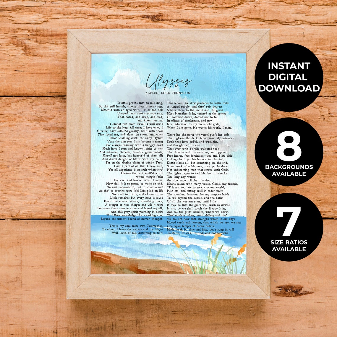 Alfred Lord Tennyson Ulysses Poem Watercolor Seaside Minimalist Poster