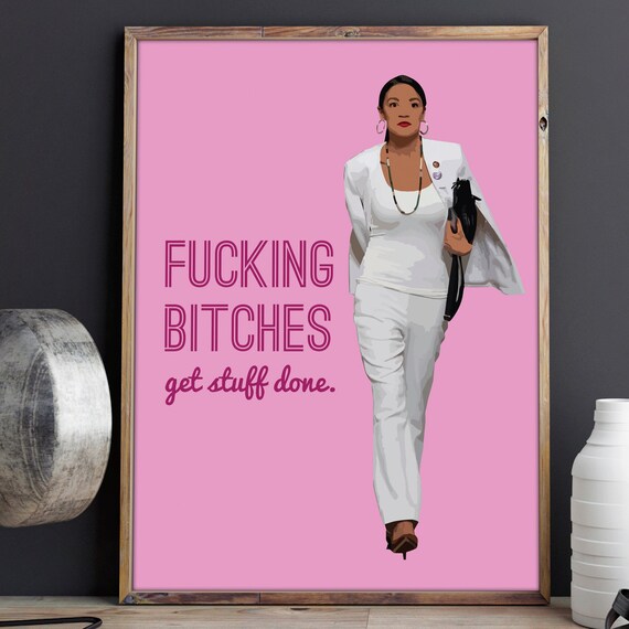 Alexandria Ocasio Cortez Get Stuff Done Bold Pink Quote Poster
