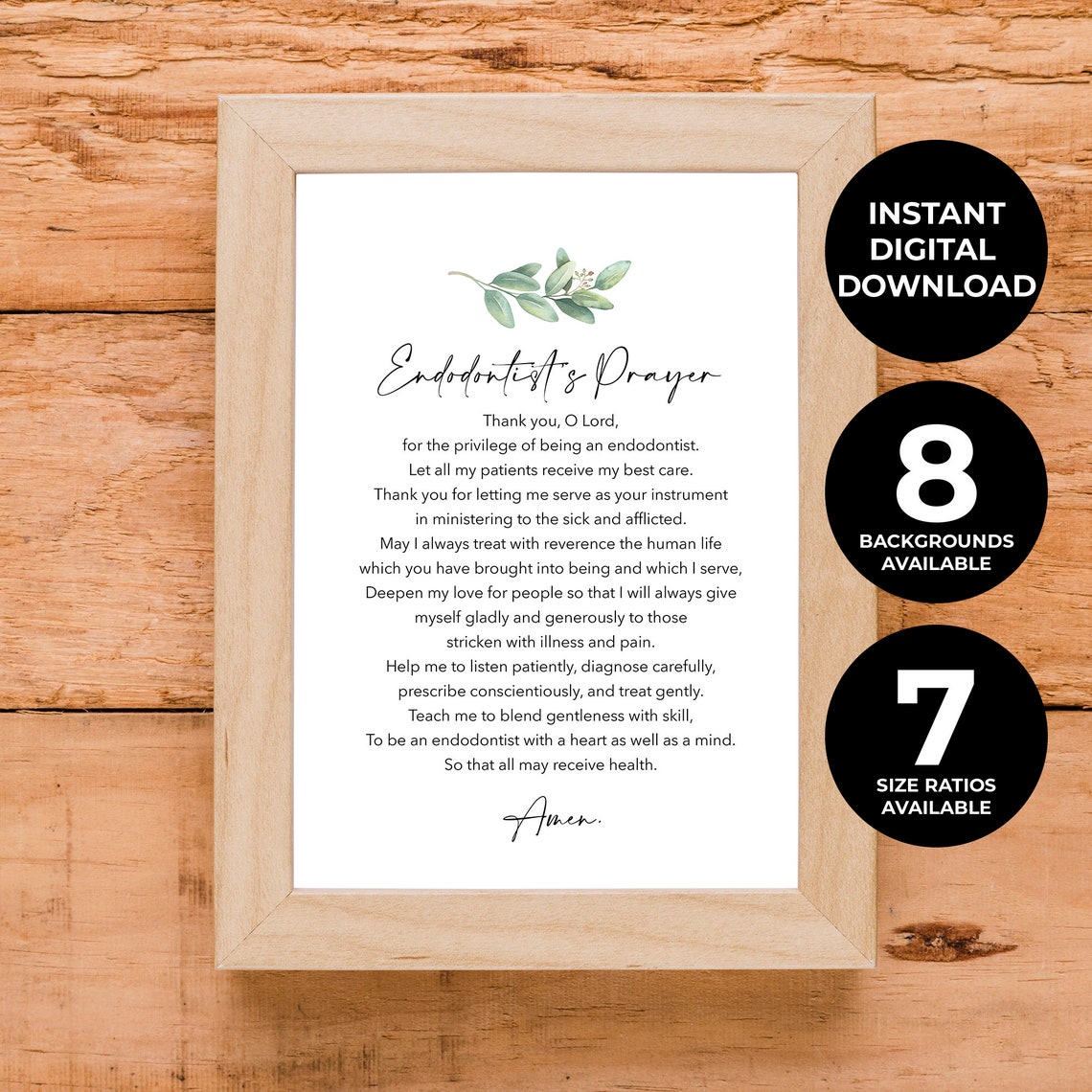 Endodontist's Prayer Thank You O Lord Dental Gift Minimalist Wall Art