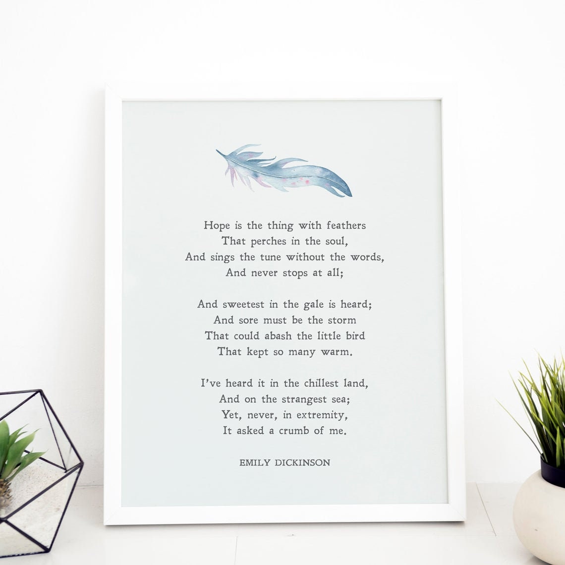 Emily Dickinson Hope Is The Thing With Feathers Poem Feather Print