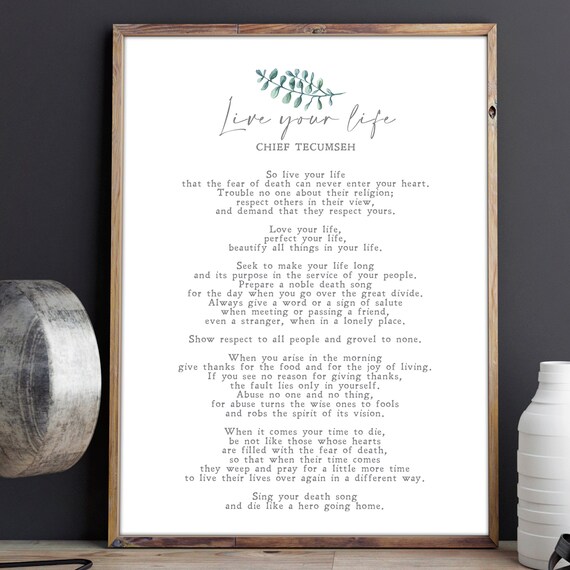 Chief Tecumseh Live Your Life Wisdom Poem Botanical Minimalist Poster