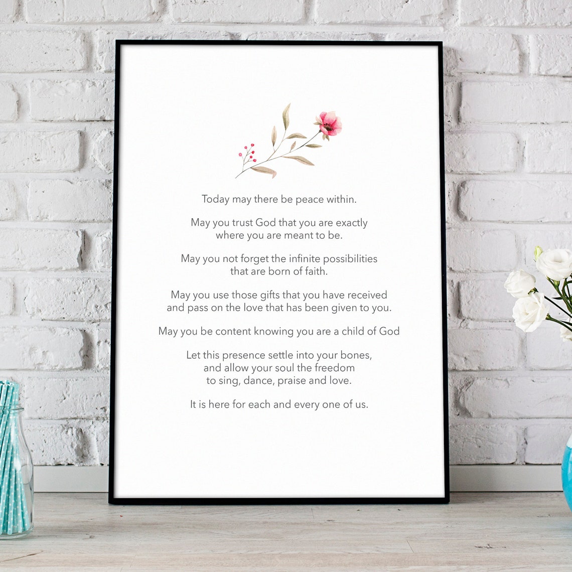 Today May There Be Peace Within Prayer Minimalist Floral Wall Art