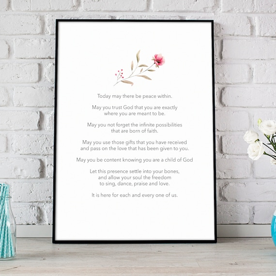 Today May There Be Peace Within Prayer Minimalist Floral Wall Art