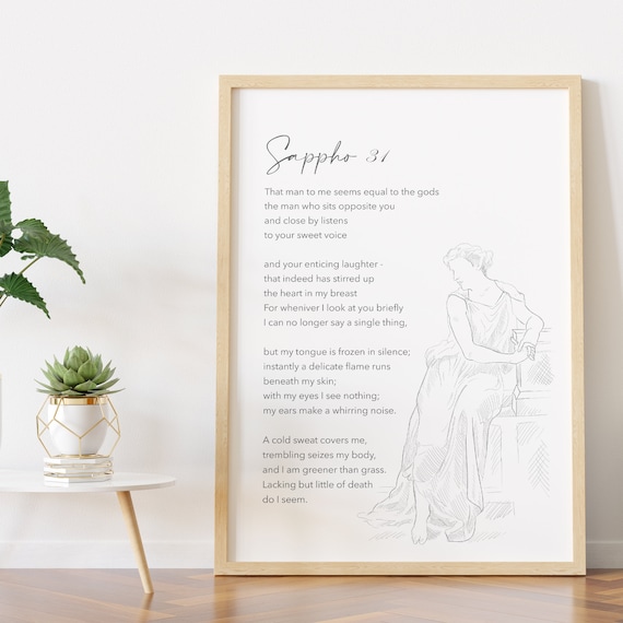 Sappho 31 Love Poem Greek Poet Line Art Minimalist Literary Wall Poster