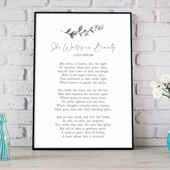Lord Byron She Walks In Beauty Poem Minimalist Botanical Wall Art