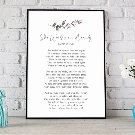She Walks In Beauty Lord Byron Poem Quote Gift British Poet Love Beauty Print Wall Art Minimalist Instant