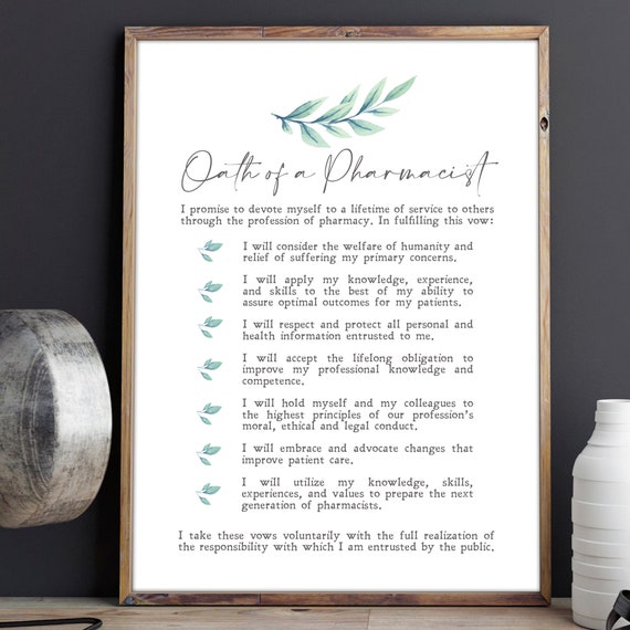 Oath Of A Pharmacist Colored Pharmacist Gift Inspiration Wall Art Minimalist Print Frontliner Motivation Instant