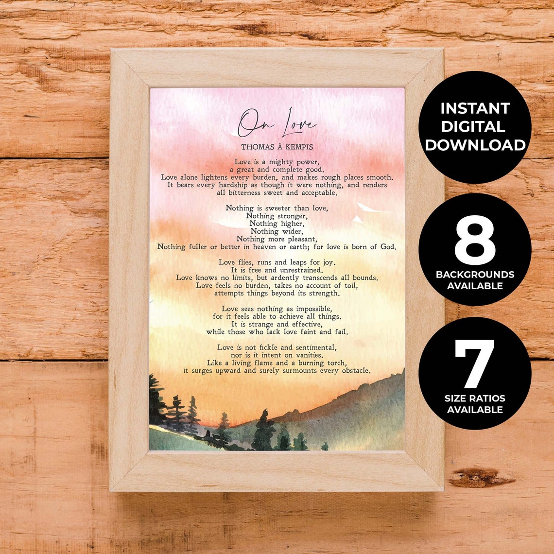 Thomas A Kempis On Love Poem Watercolor Sunset Devotional Print