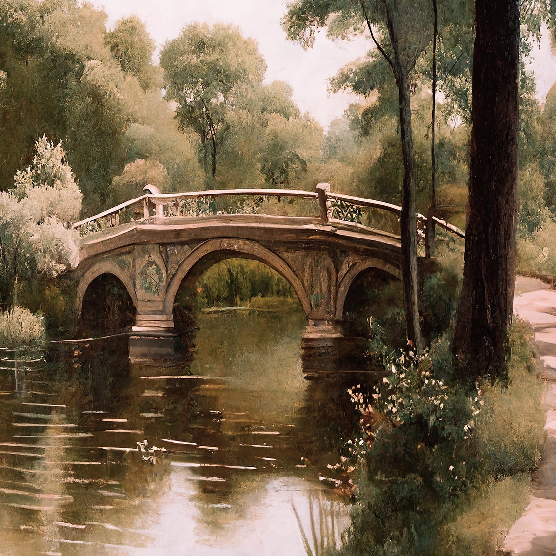Bridge In Central Park, New York City Vintage Art Print - Image 3