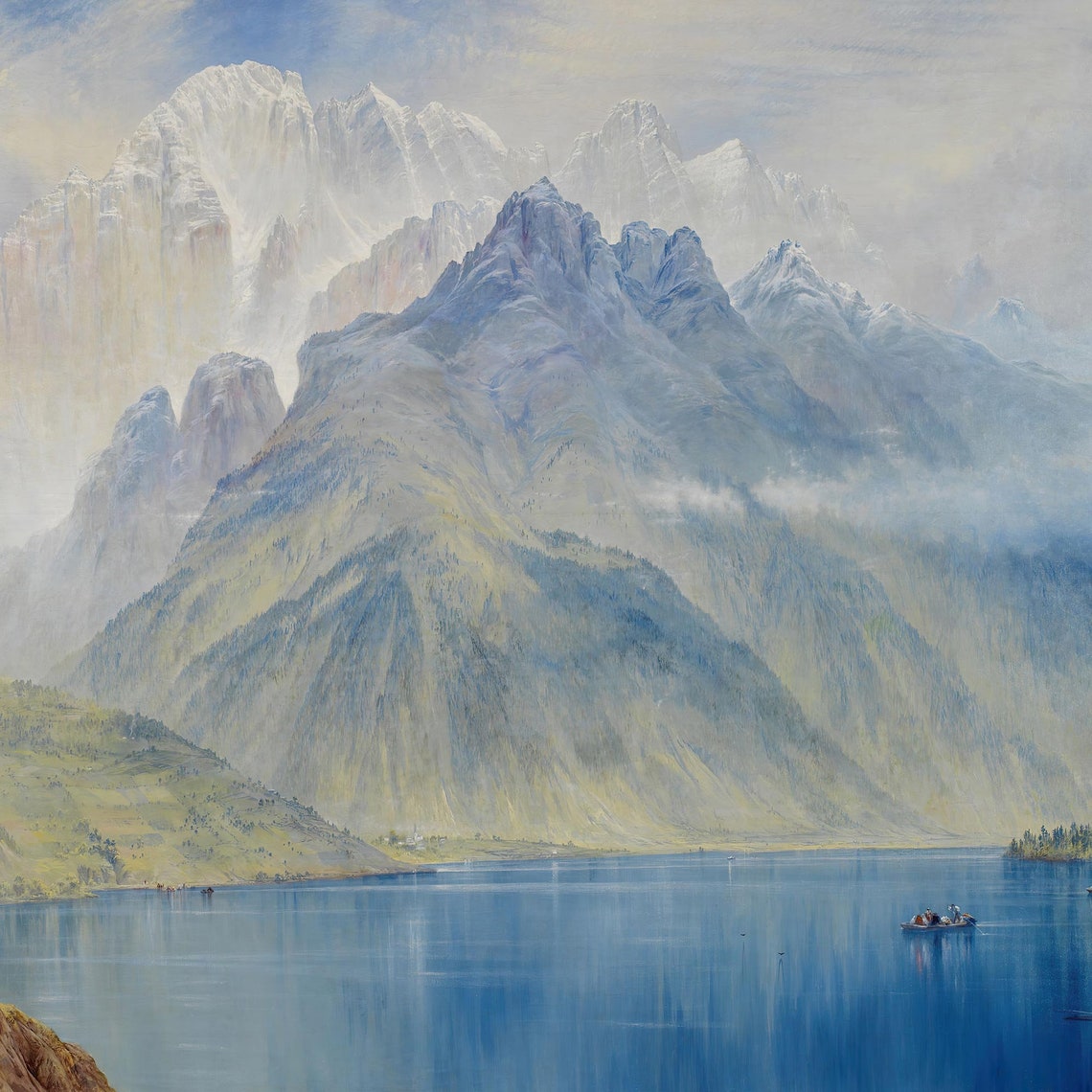 Grand Mountains By Lake Alleghe Vintage Landscape Oil Painting Belluno Italy Art 123 - Image 3