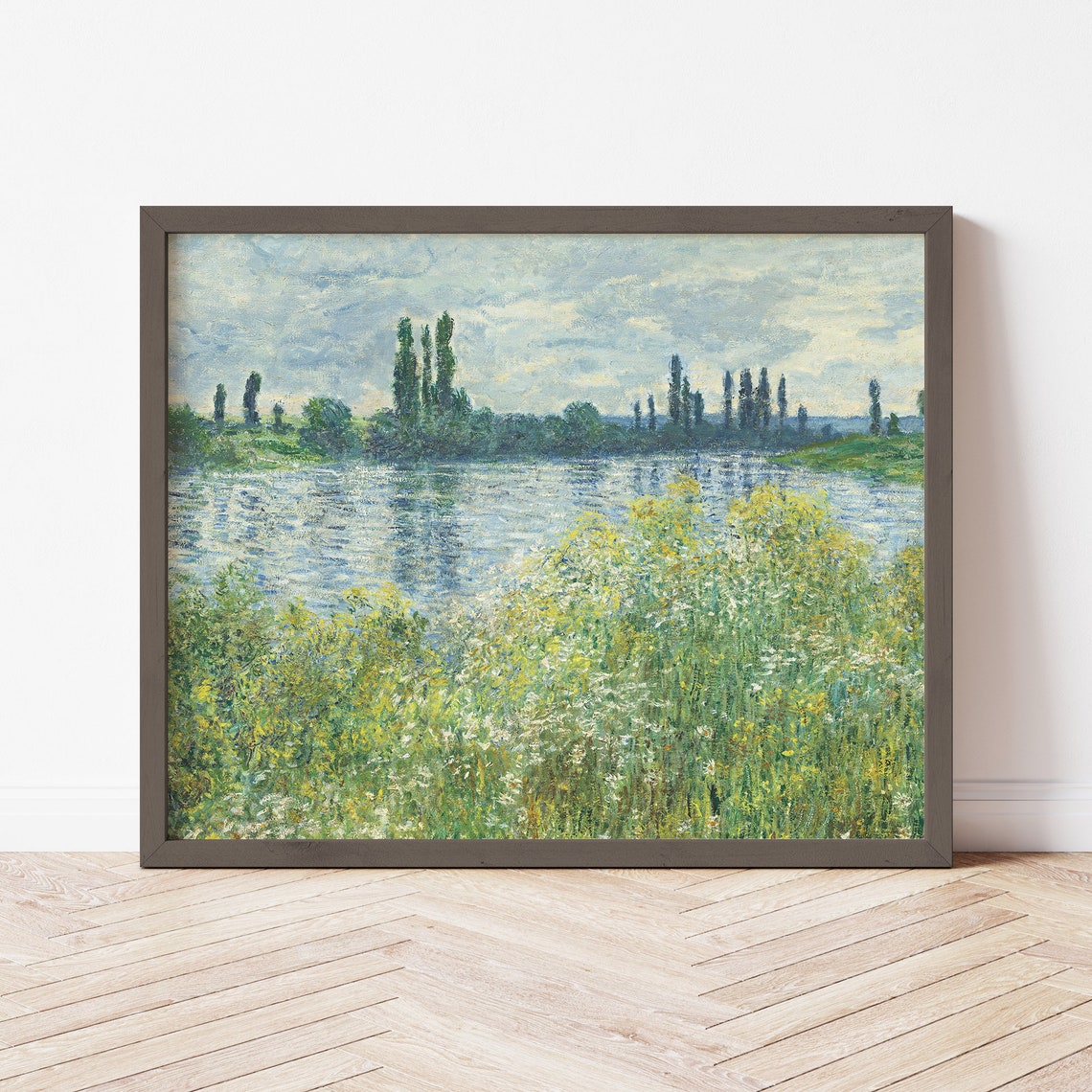 Vintage Seine River Oil Painting Banks Of The Seine Vtheuil Claude Monet 133 - Image 2