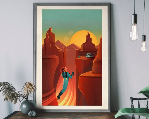 Spacex Retro Wall Art Scifi Print Astronaut Prints Space Exploration Poster