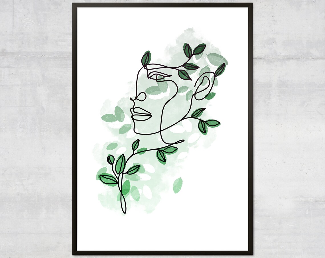 Feminine Leaves Line Art Art Print, Boho Minimalist