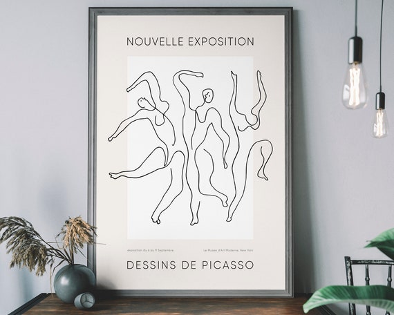 Picasso Exhibition Poster, Vintage Fine Art Line Drawing
