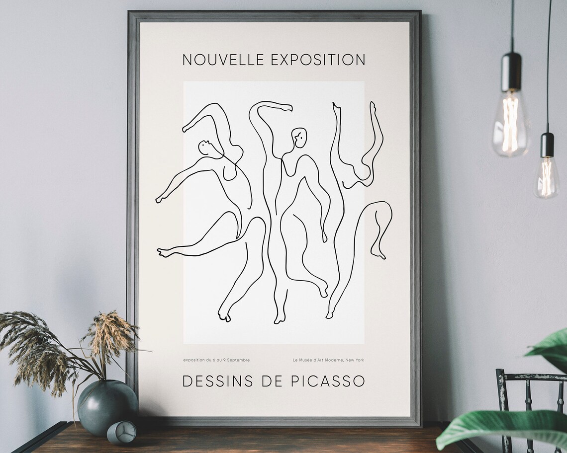 Picasso Exhibition Poster, Vintage Fine Art Line Drawing