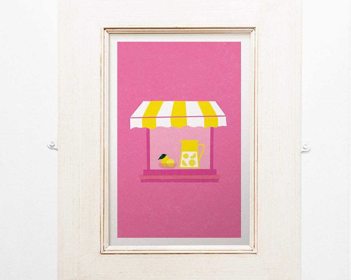 Pink Lemonade Stand Yellow Awning Retro Summer Drink Art Poster - Image 3