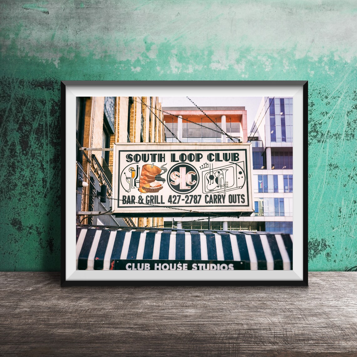 South Loop Club Chicago Travel Poster, Bar Sign