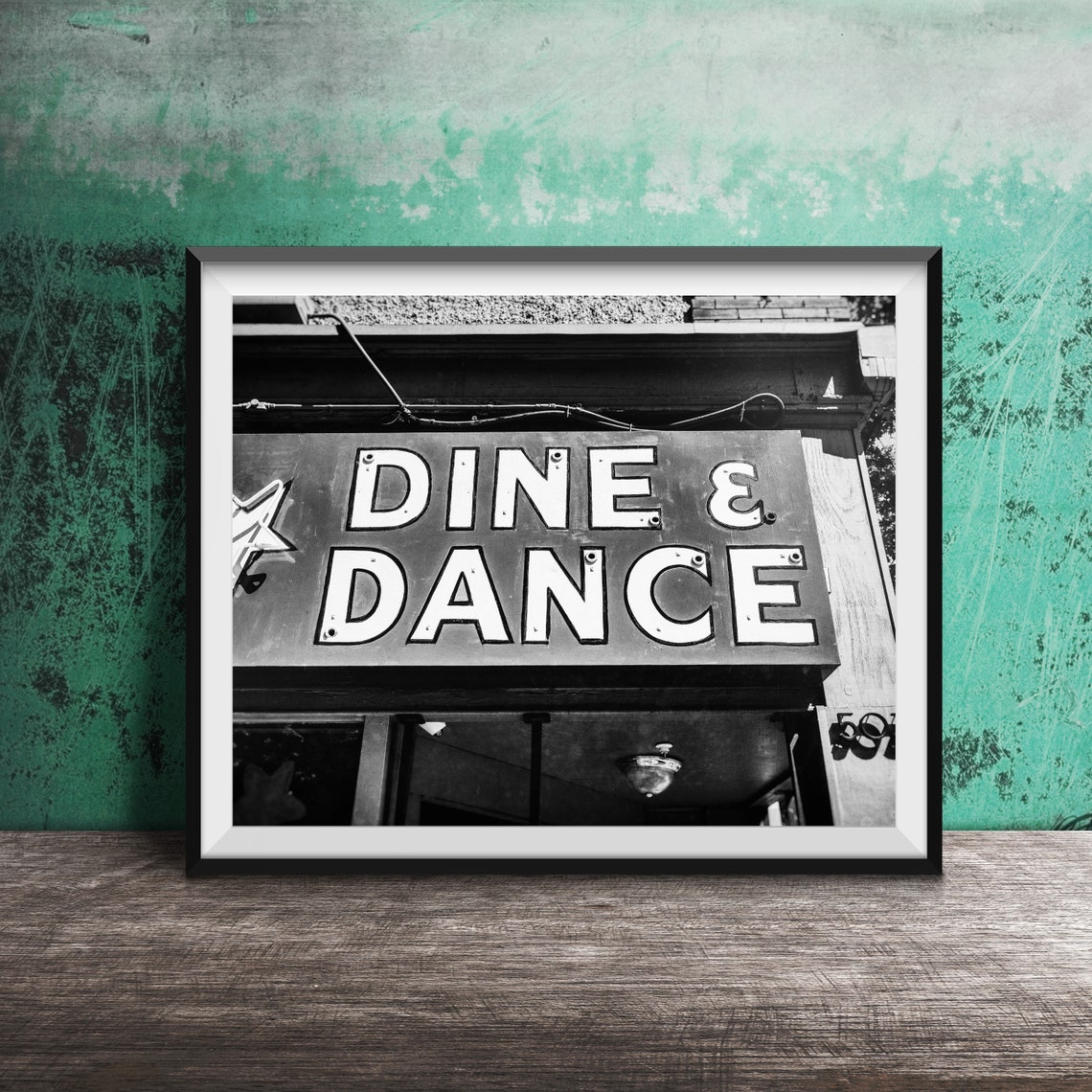 Vintage Dine and Dance Blue Neon Style Sign Photography Poster - Image 2