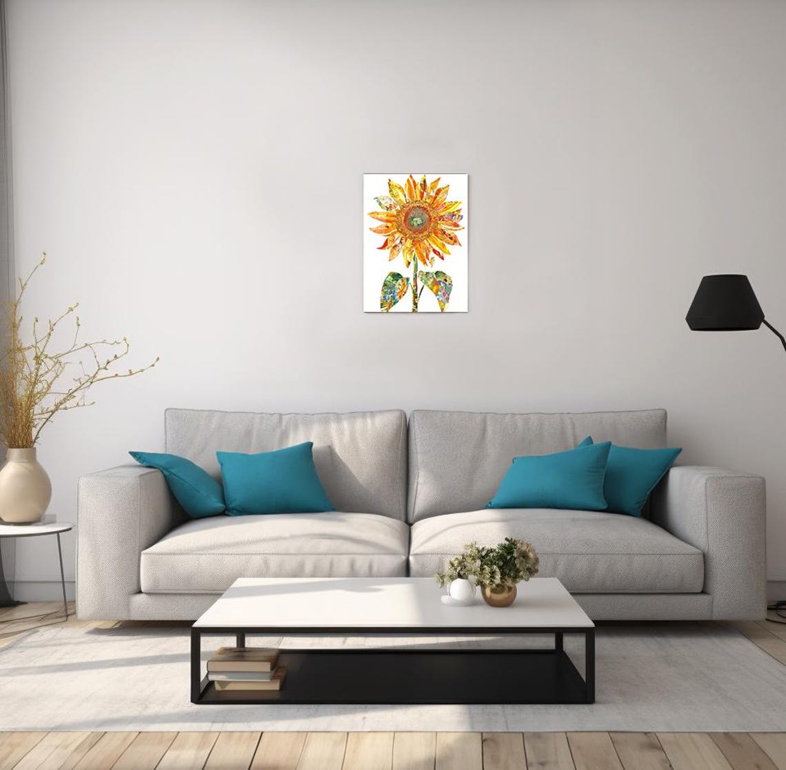 Sunflower Mosaic Collage Torn Paper Botanical Wall Art Poster - Image 2
