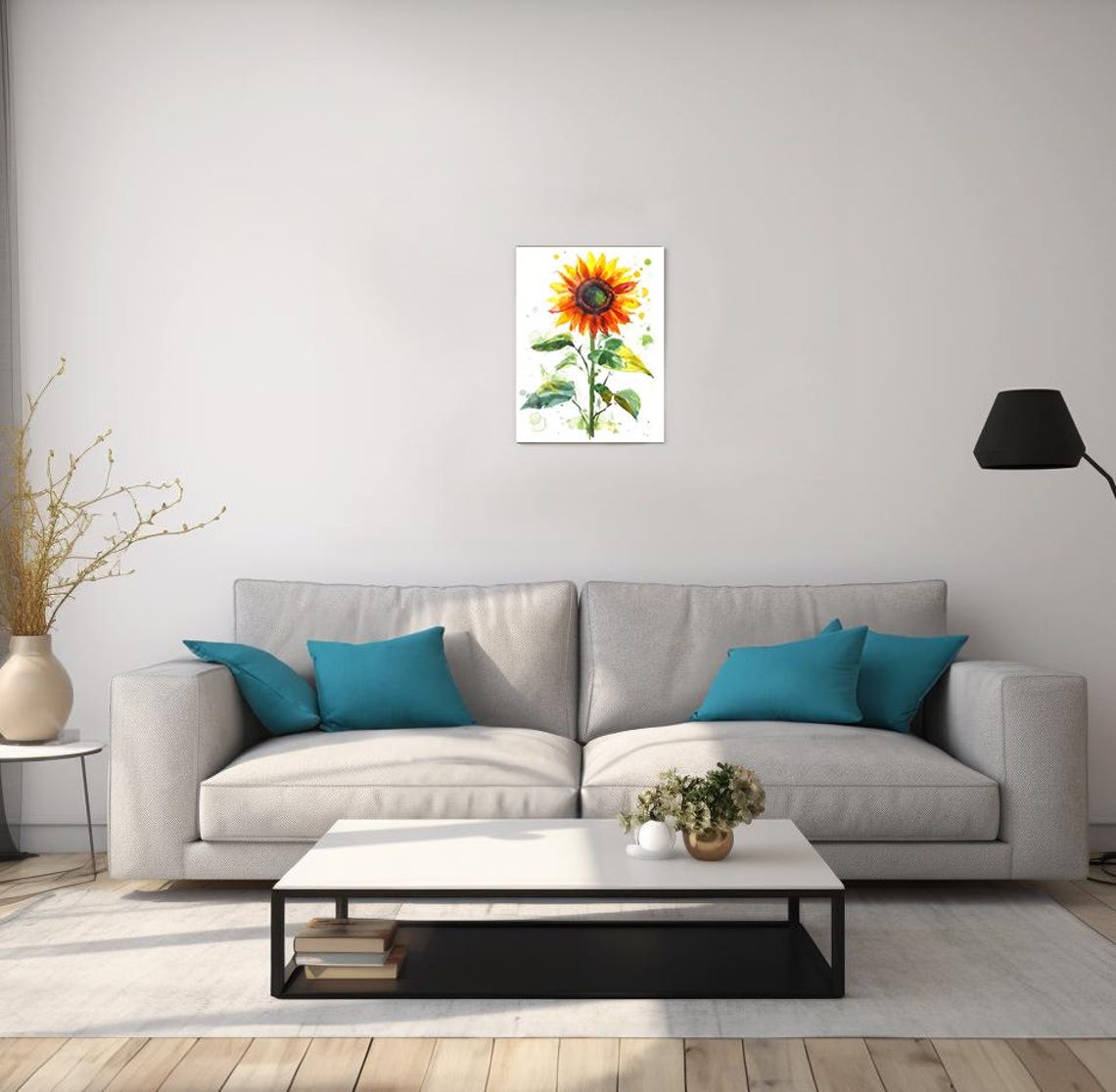 Sunflower Watercolor Single Bloom Botanical Floral Wall Art Poster - Image 2
