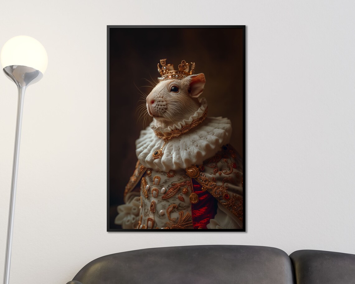Royal Guinea Pig In Gold Crown Regal Pet Portrait Wall Art Poster - Image 3