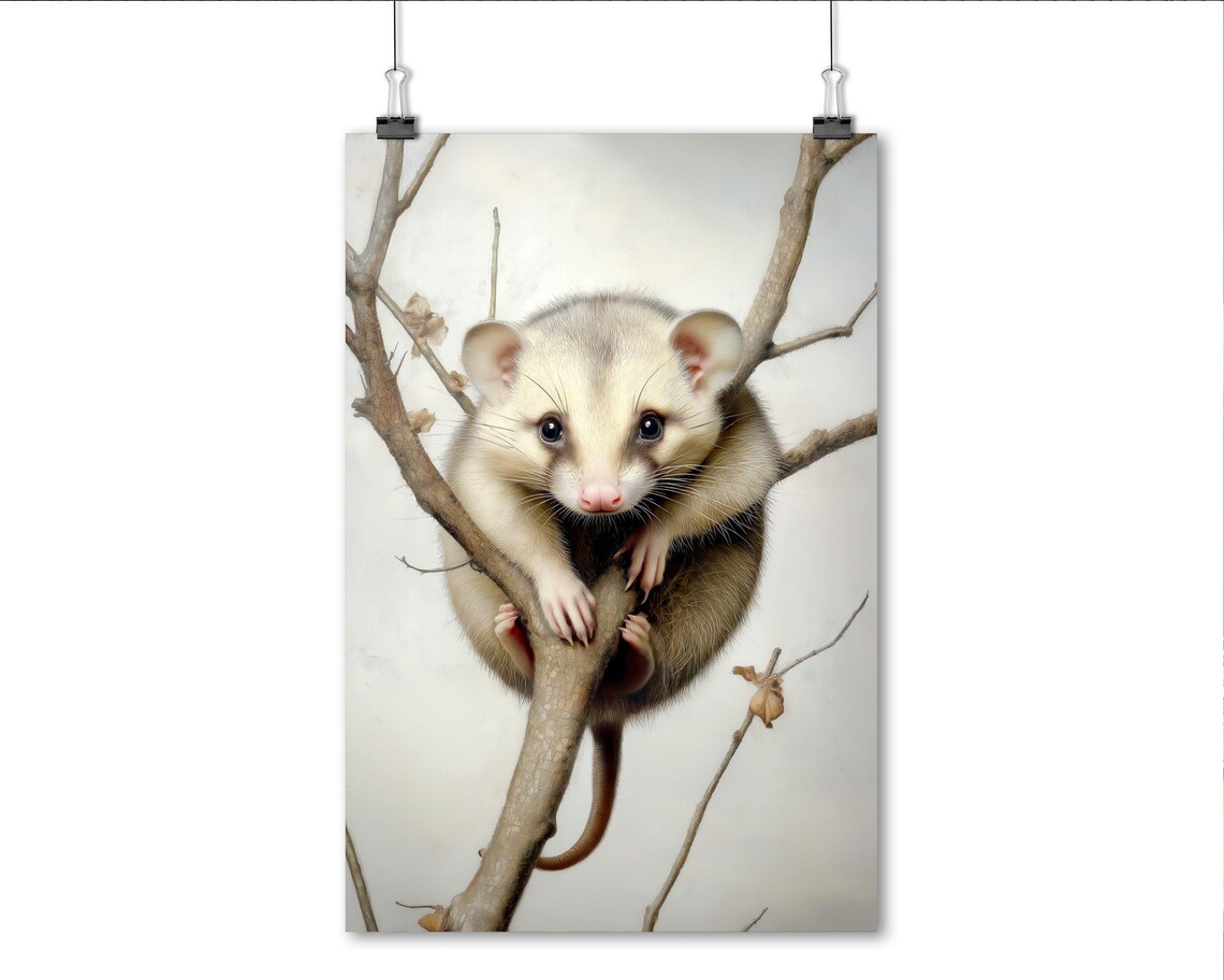 Possum Climbing Tree Branch Delicate Watercolor Wildlife Art Poster - Image 3