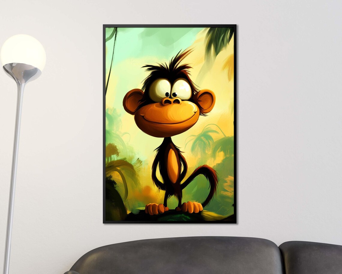 Crazy Cartoon Monkey Big Eyes Jungle Background Kids Wall Art - Image 4