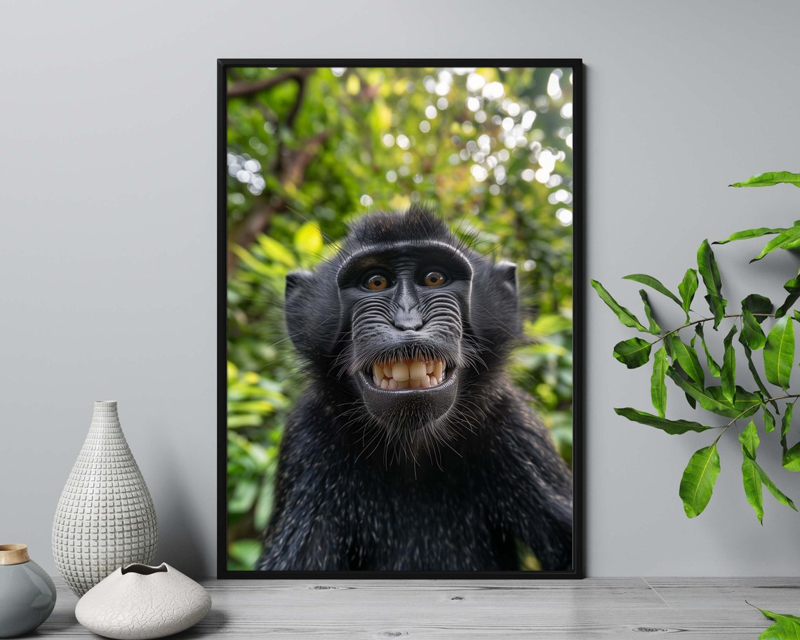 Smiling Macaque Monkey Close-Up Jungle Portrait Animal Poster