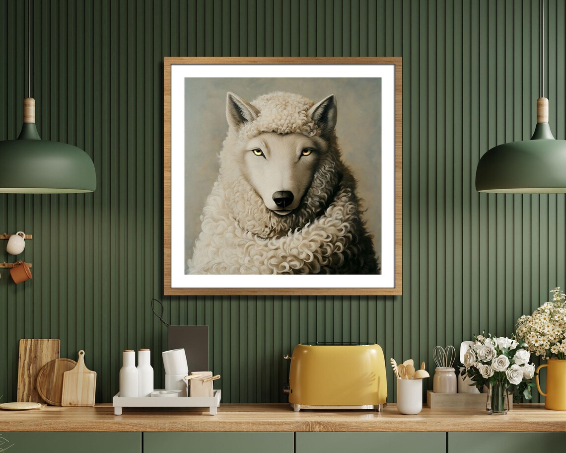 Wolf In Sheeps Clothing Surreal Portrait Symbolic Animal Art Poster - Image 3