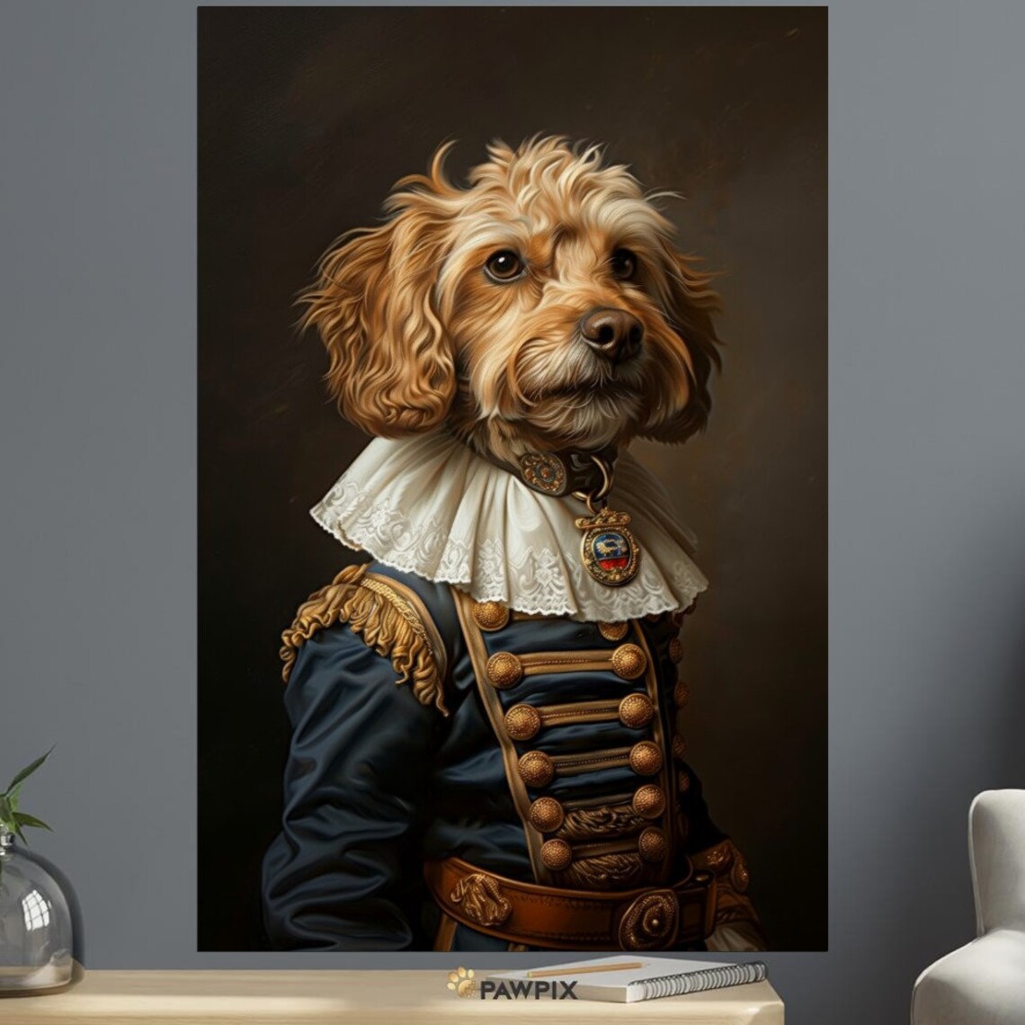 Regal Curly Dog Royal Renaissance Portrait Aristocratic Pet Print - Image 3