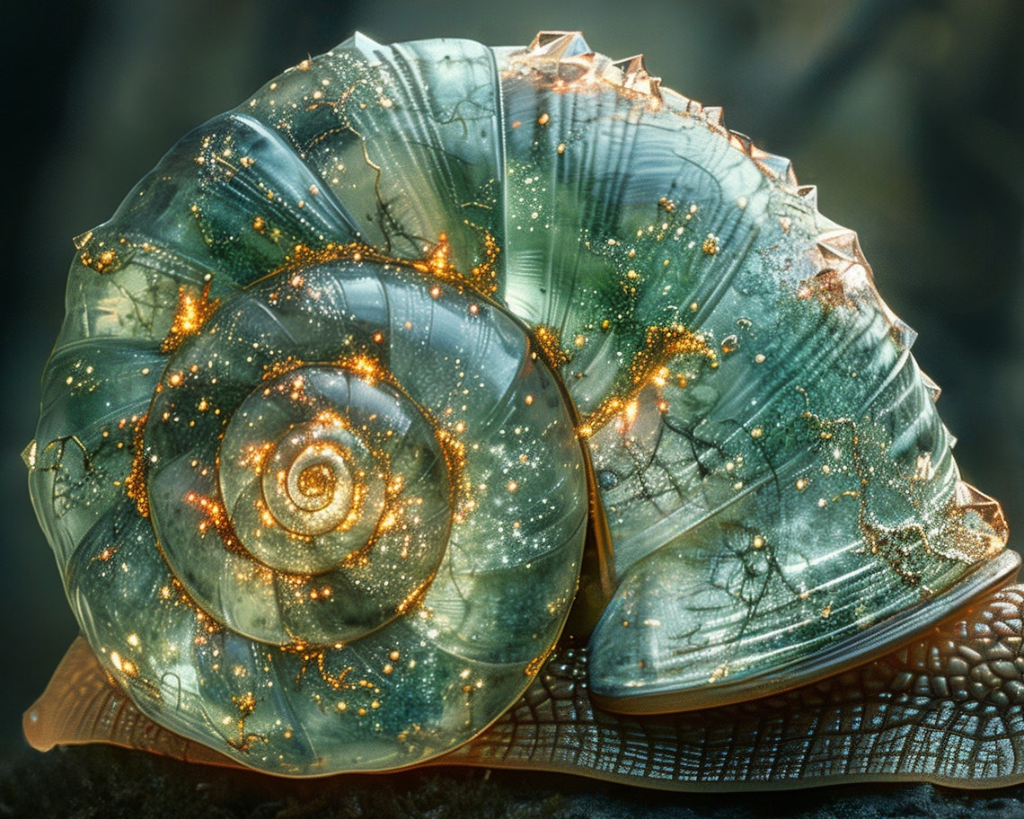 Mystical Snail Iridescent Crystal Shell Magical Nature Art Poster - Image 5