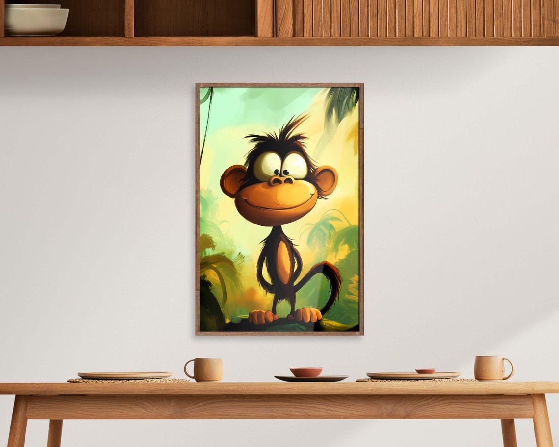 Crazy Cartoon Monkey Big Eyes Jungle Background Kids Wall Art - Image 6
