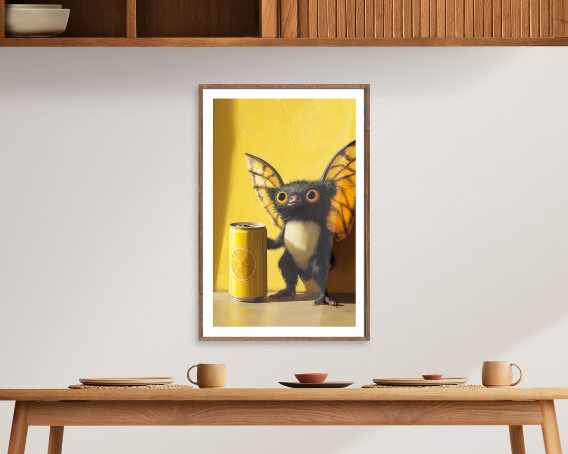 Lemon Butterfly Creature With Citrus Soda Can Quirky Yellow Poster - Image 3