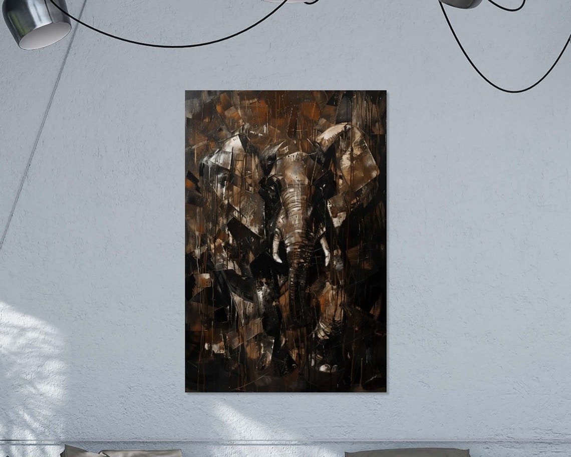 Cubist Elephant Abstract Art Dark Bronze Tones Dramatic Wall Poster - Image 3