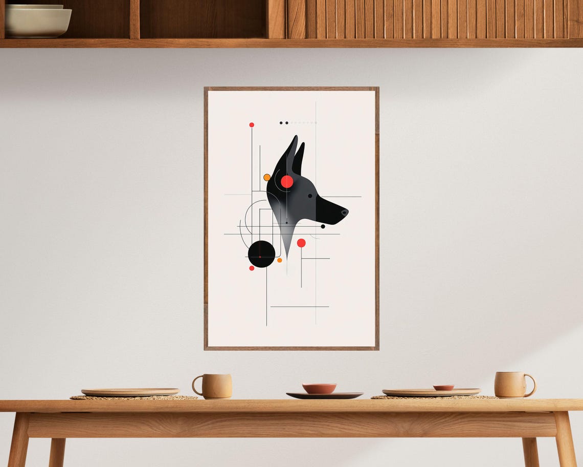 Geometric Black Dog Head Minimalist Bauhaus Line Art Modern Print - Image 2