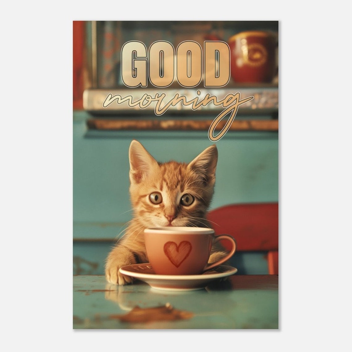 Good Morning Orange Kitten Coffee Cup Cute Kitchen Quote Wall Poster - Image 2