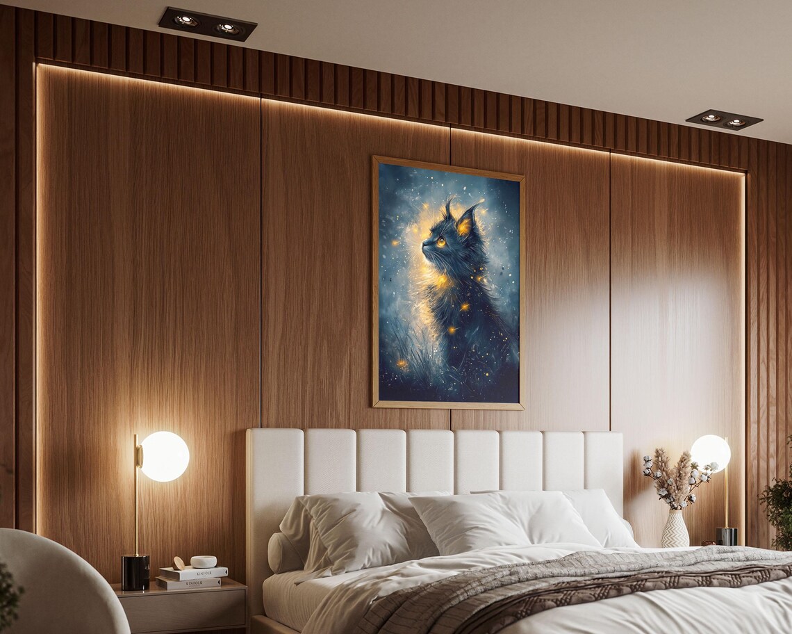 Mystic Black Cat Celestial Night Sky Stars Moonlight Fantasy Art Poster - Image 5