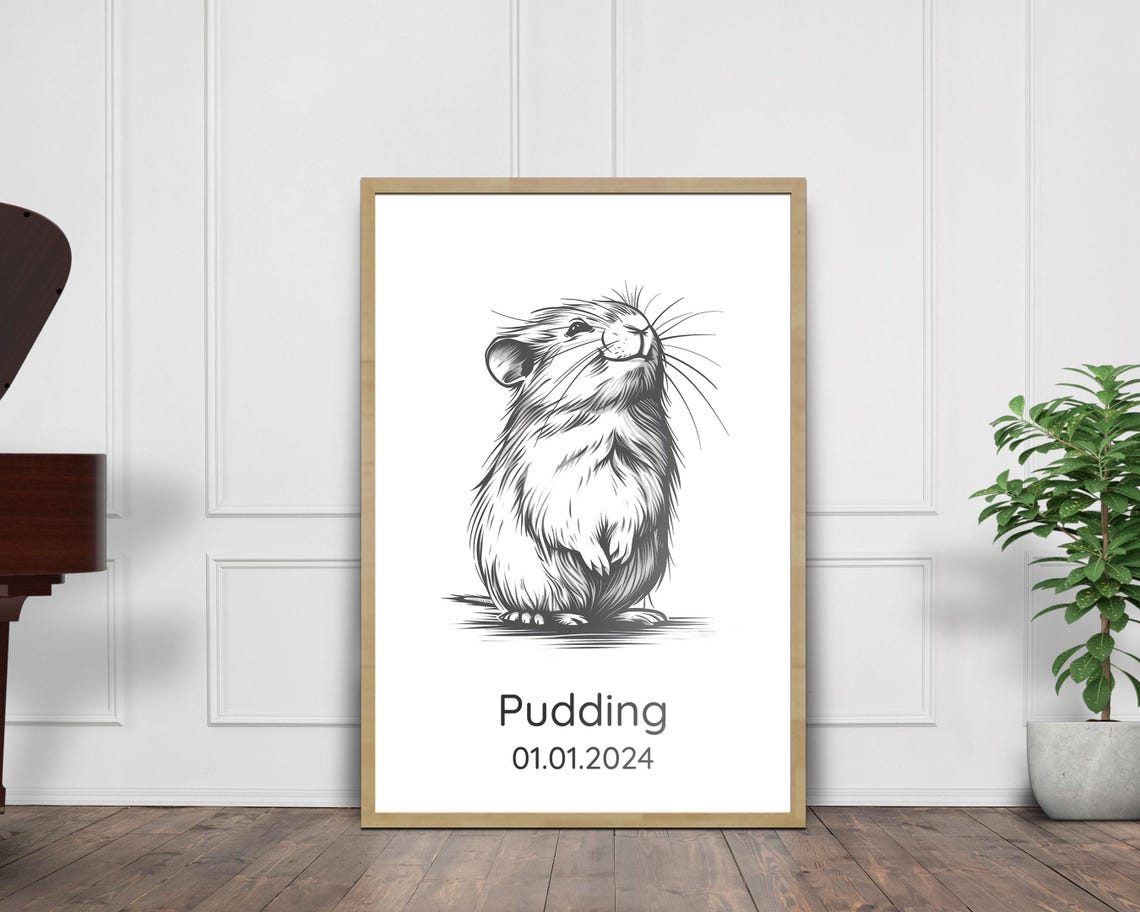 Personalized Guinea Pig Portrait Pudding Custom Pet Memorial Wall Art