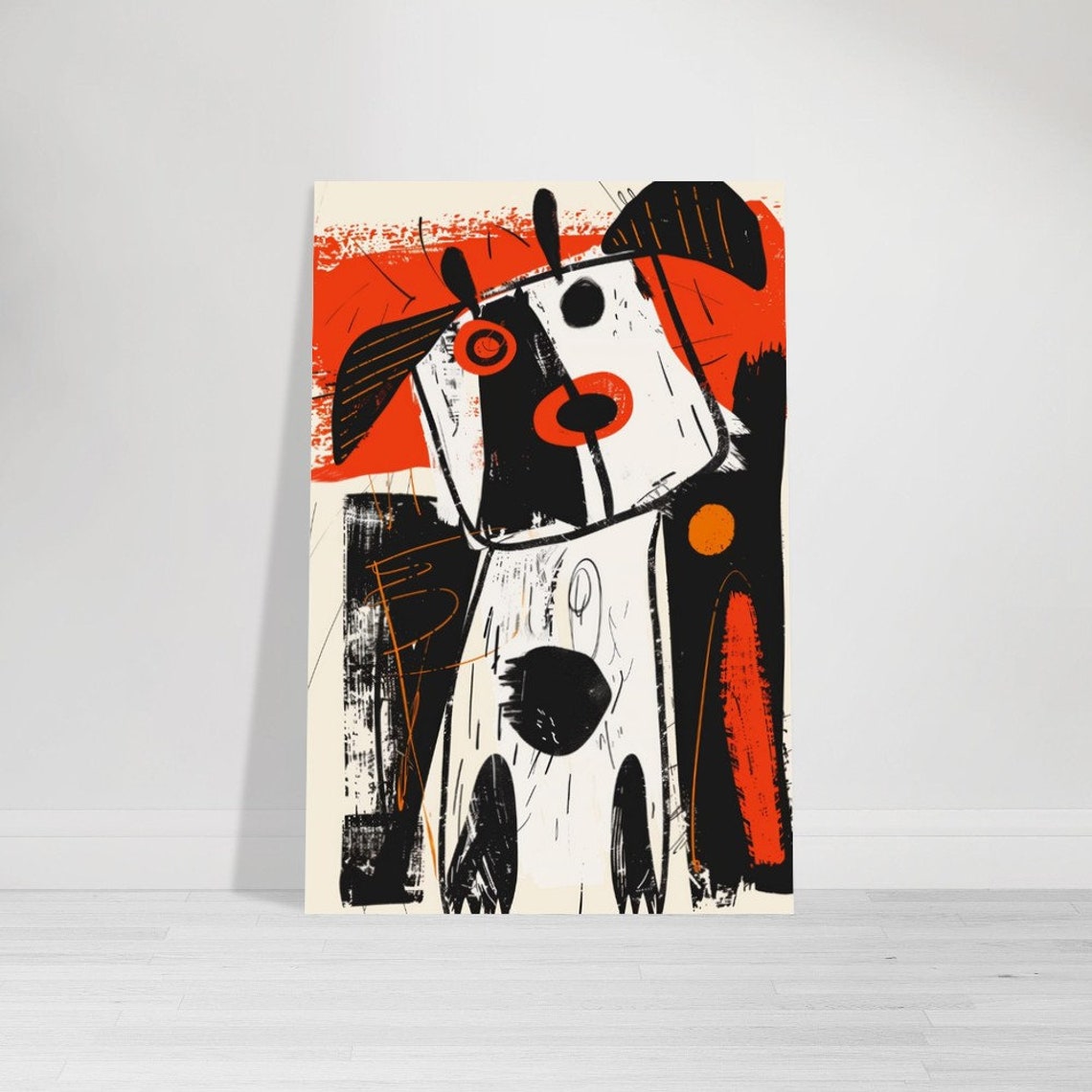Abstract White Dog Orange Black Bold Brushstroke Modern Art Dog Print - Image 2