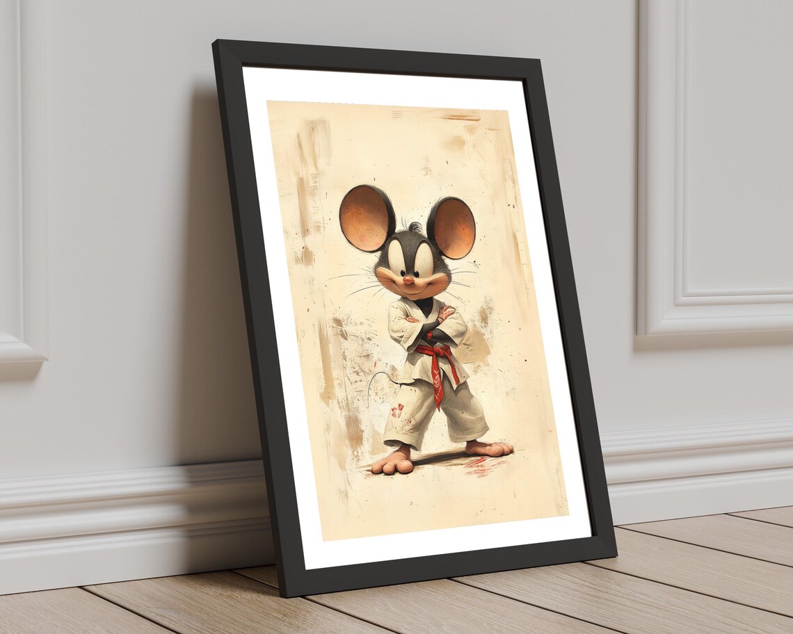 Karate Mouse Martial Arts White Gi Red Belt Cartoon Kids Room Poster - Image 8