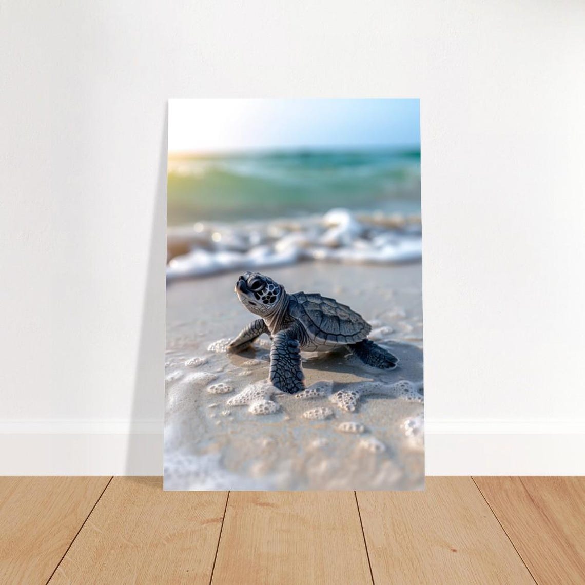 Baby Sea Turtle Hatchling On Beach Sand Ocean Shore Photo Poster - Image 3