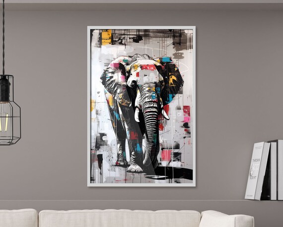 Graffiti Style Elephant Portrait Urban Street Art Color Splash Poster
