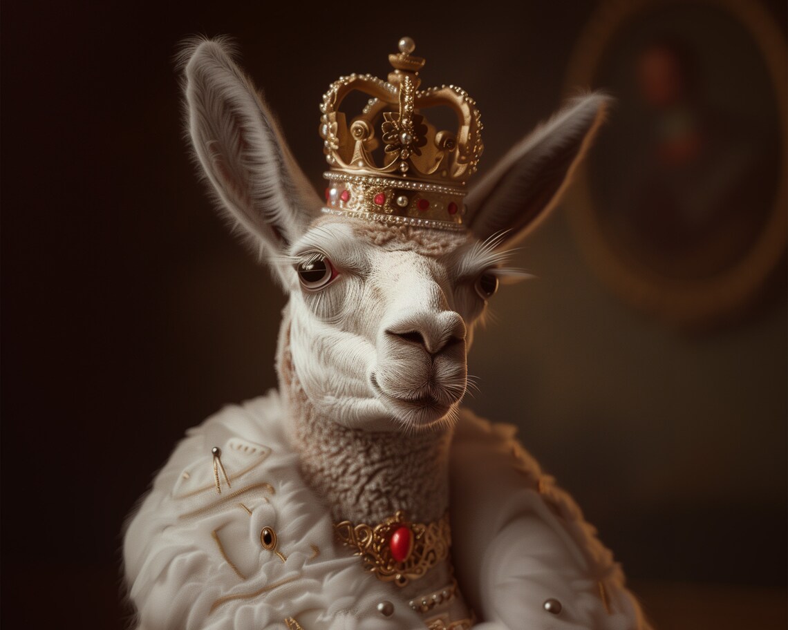 Royal Llama In Gold Crown Red Velvet Robe Regal Animal Portrait Poster - Image 5