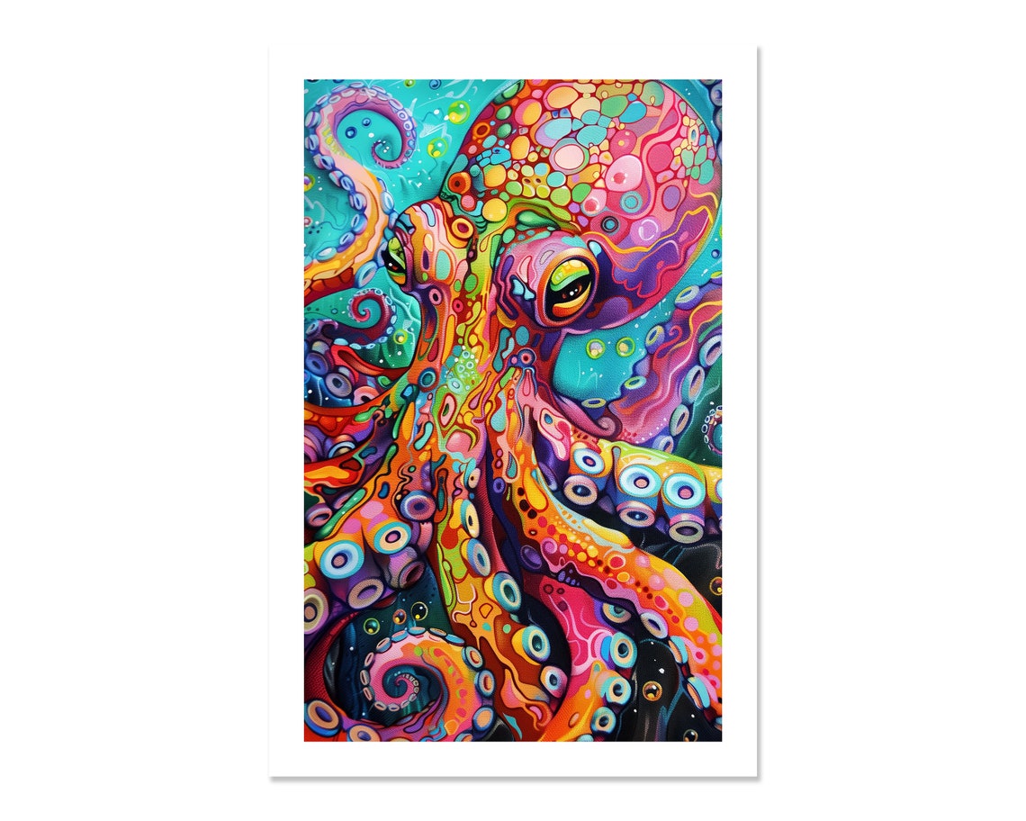 Psychedelic Octopus Color Explosion Abstract Ocean Wall Art Print - Image 2