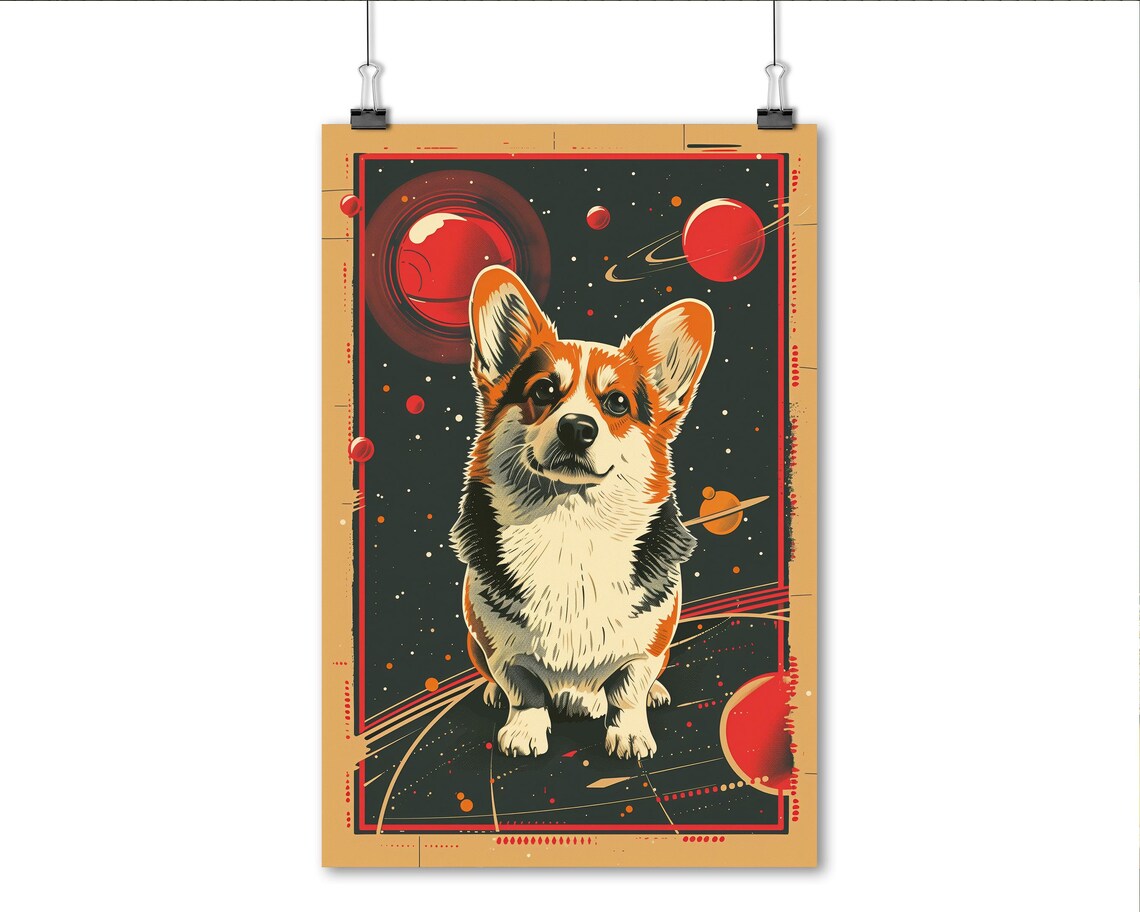 Corgi Dog In Retro Space Poster With Planets Cosmic Art Print - Image 4